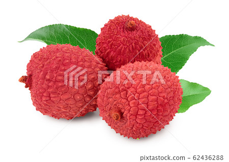 lychee fruit with leaves isolated on white background with clipping path and full depth of field 62436288