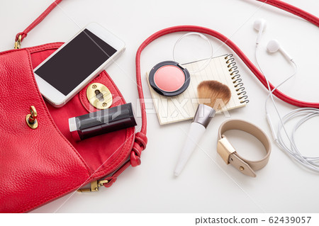 Red leather woman bag with cosmetic, phone and Red leather woman bag with cosmetic, phone and 62439057