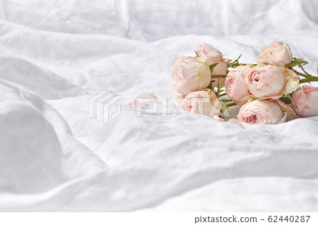 Roses flowers on crumpled sheets. Roses flowers on crumpled sheets. 62440287