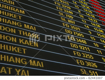 Flight travel airport business concept : Airport flight information , departure , arrival led sign board for background 62441007