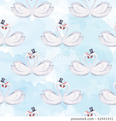 Swans in love. Seamless pattern. Watercolor illustration. Suitable for wedding decoration Swans in love. Seamless pattern. Watercolor illustration. Suitable for wedding decoration 62441431