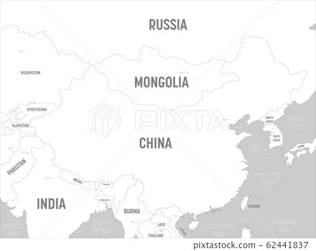 China map - white lands and grey water. High detailed political map of China and neighboring countries with country, capital, ocean and sea names labeling China map - white lands and grey water. High detailed political map of China and neighboring countries with country, capital, ocean and sea names labeling 62441837