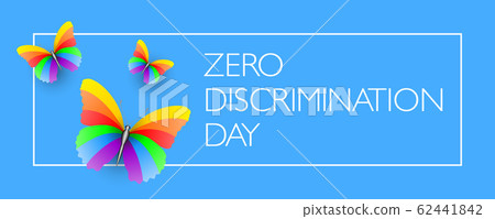 Zero Discrimination Day vector design with rainbow butterflies on blue background Zero Discrimination Day vector design with rainbow butterflies on blue background 62441842