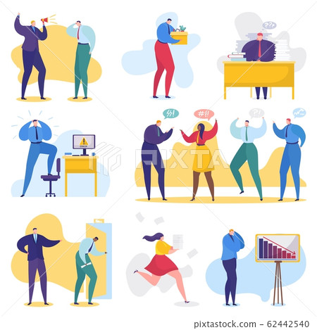 Work and business problems, conflict in office, business people in stress, solving problem vector illustration set. 62442540