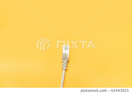 Grey network cable with connectors RJ45, flat lay 62443025