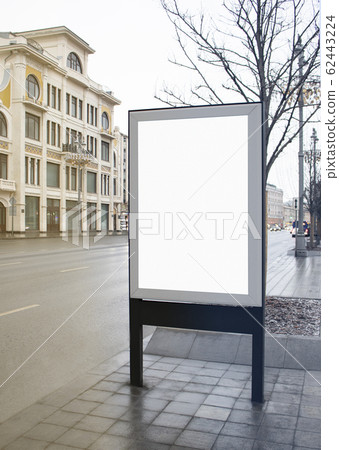Blank white rectangular pylon stand on street mock up Blank white rectangular pylon stand on street mock up 62443224