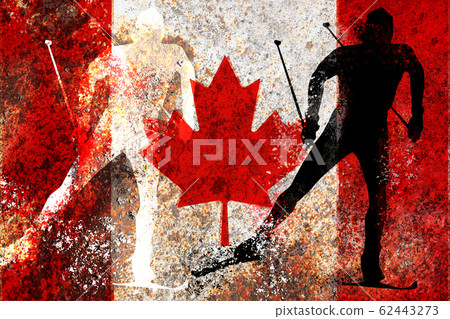 Cross country skiing silhouette on a Canada flag Cross country skiing silhouette on a Canada flag 62443273