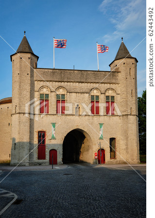 Kruispoort also called Kruispoort gate with heavy towers in Bruge, Belgium 62443492