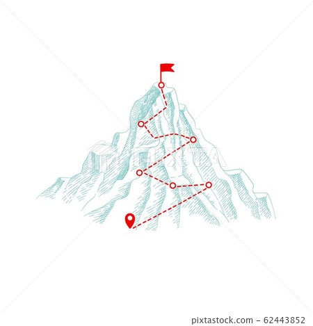 Mountain climbing route. Outdoor business concept path to the top hill progression vector illustration Mountain climbing route. Outdoor business concept path to the top hill progression vector illustration 62443852