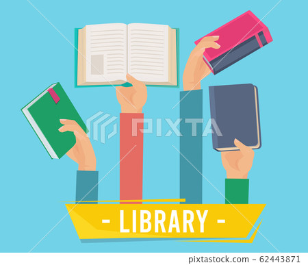 Hands with books. Library persons holding opening books vector concept of learning vector set Hands with books. Library persons holding opening books vector concept of learning vector set 62443871