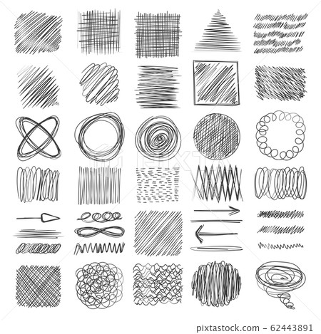 Sketch textures. Grunge shading shapes draw lines vector doodle collection set Sketch textures. Grunge shading shapes draw lines vector doodle collection set 62443891