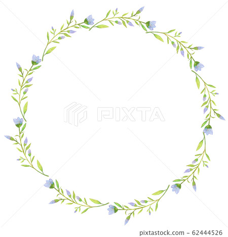 Blue flower garland painted in watercolor - Stock Illustration ...
