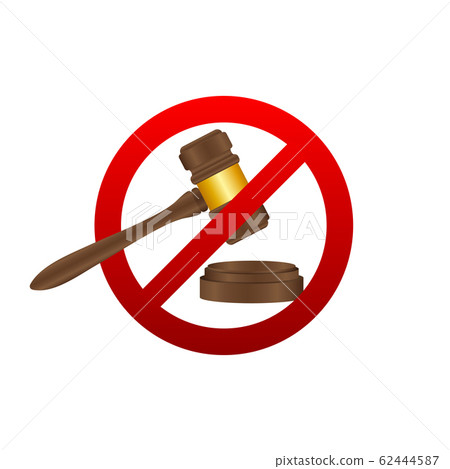 No to law. Stop sign icon. Auction hammer prohibited. Judge gavel icon. Vector stock illustration. No to law. Stop sign icon. Auction hammer prohibited. Judge gavel icon. Vector stock illustration. 62444587