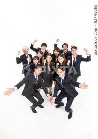 Large number of people, business, high tension, waving, banzai, bird's-eye view 62445669