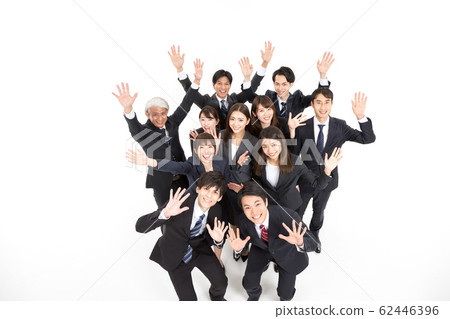 Large number of people, business, high tension, waving, banzai, bird's-eye view 62446396