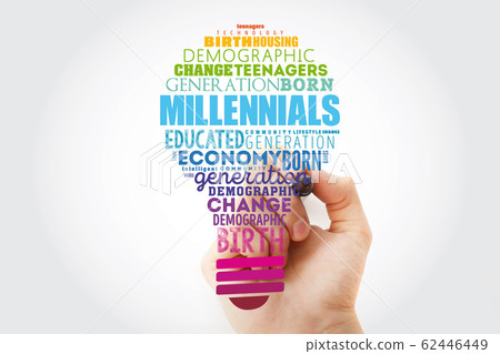 Millennials light bulb word cloud Millennials light bulb word cloud 62446449