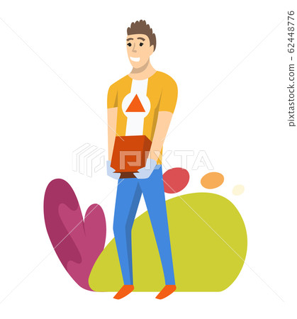 Foreman or worker for building construction. Vector isolated character. Man wearing uniform and using brick for her job 62448776