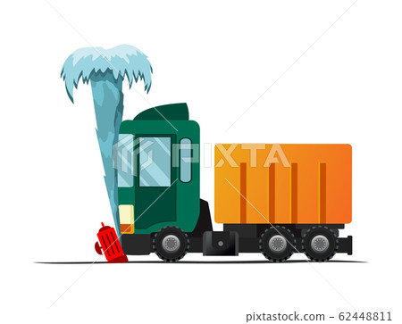 Accident on road. Car encountered an fire hydrant. Illustration of crash vehicle, damage auto. Insurance case. Vector broken cartoon auto 62448811