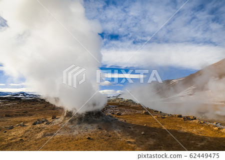 Namafjall Hverir geothermal area in Iceland. Aerial view 62449475