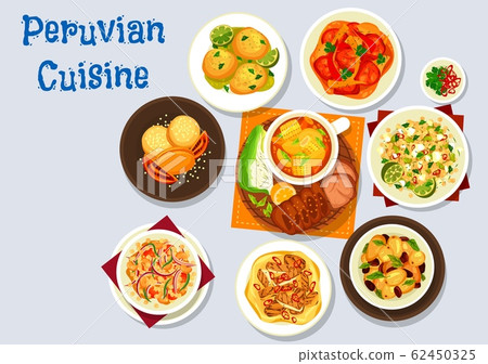 Peruvian meat and vegetable dishes with cookies 62450325