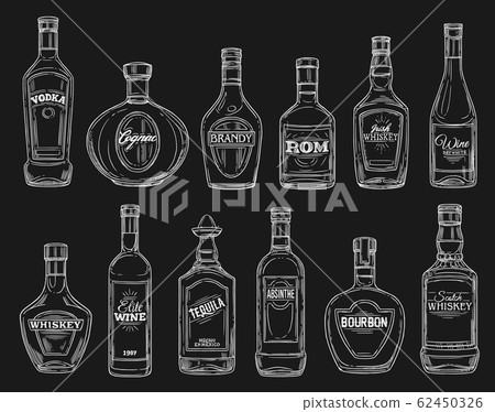 Wine, tequila, vodka, cognac alcohol drink bottles Wine, tequila, vodka, cognac alcohol drink bottles 62450326