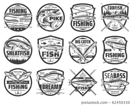 Fishing rods, fish and hooks. Fisherman club Fishing rods, fish and hooks. Fisherman club 62450330
