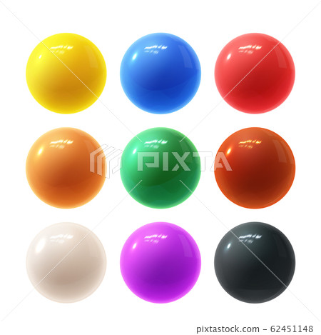 Realistic modern vector set of colorful shiny glossy plastic balls with glare reflections 62451148