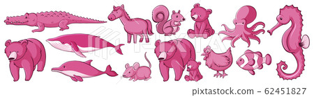 Many animals in pink color - Stock Illustration [62451827] - PIXTA