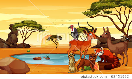 Scene with many animals in the field Scene with many animals in the field 62451932