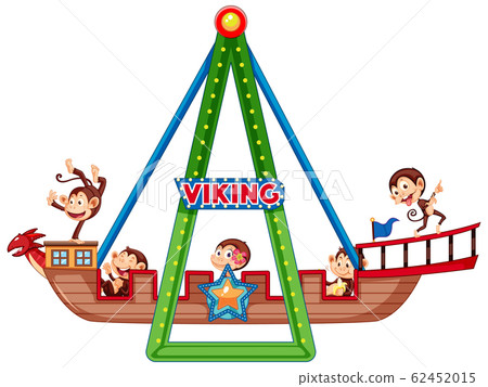 Cute monkeys riding on viking ship 62452015