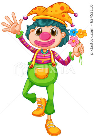 Funny clown in jumpsuit and beautiful flowers Funny clown in jumpsuit and beautiful flowers 62452110