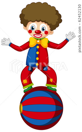 Circus clown balancing on big ball Circus clown balancing on big ball 62452130