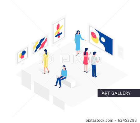 People in art gallery isometric concept 62452288