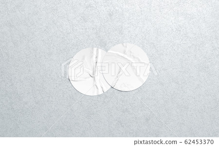 Blank two white round adhesive sticker mock up textured wall Blank two white round adhesive sticker mock up textured wall 62453370