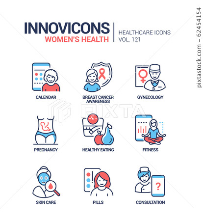 Women health - vector line design style icons set - Stock Illustration ...
