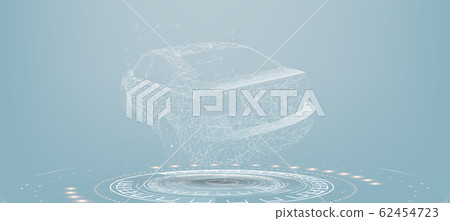 Hologram car. Futuristic auto in style low poly , wireframe in line. Virtual graphical interface HUD. Vector Hologram car. Futuristic auto in style low poly , wireframe in line. Virtual graphical interface HUD. Vector 62454723