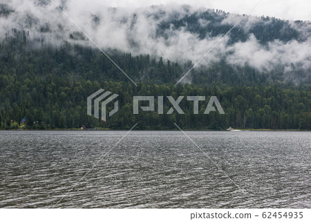 Foggy Teletskoye lake in Altai mountains 62454935