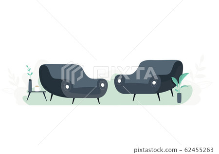 Modern vector illustration of psychotherapist office. Cabinet in clinic with table and couches. 62455263