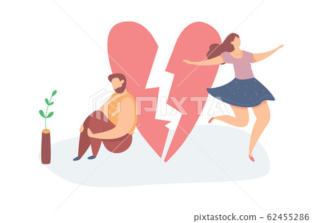 Vector illustration of Heartbroken Couple Parting. Sad man and happy woman. End of love and an abusive relationship Vector illustration of Heartbroken Couple Parting. Sad man and happy woman. End of love and an abusive relationship 62455286