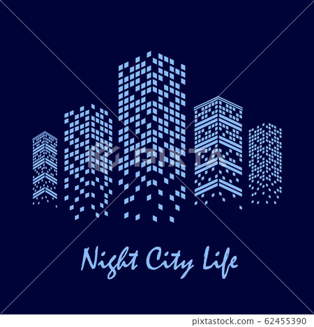 vector illustration of night city with skyscrapers 62455390