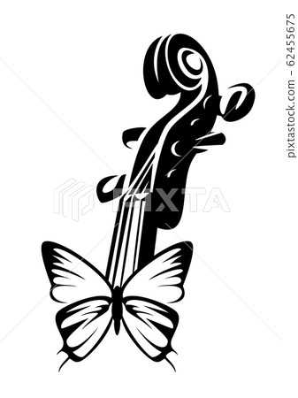 butterfly and musical instrument - violin neck black and white vector design butterfly and musical instrument - violin neck black and white vector design 62455675