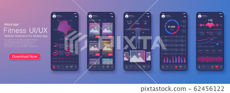 Different UI, UX, GUI screens fitness app and flat web icons for mobile apps, responsive website including. Web design and mobile template. Fitness interface design 62456122