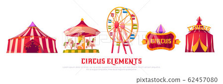 Circus icons with carousel, ferris wheel and tent Circus icons with carousel, ferris wheel and tent 62457080
