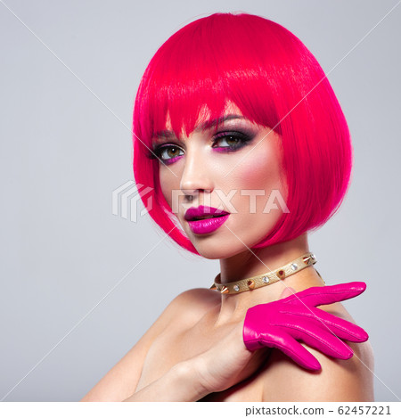 Model with creative colored bob hairstyle. Girl in 62457221