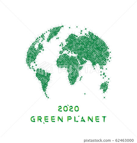 Global map of the world. Green globe as a symbol of the conservation of an environmentally friendly planet in 2020. Earth Day Object. Flat vector illustration EPS10 62463000