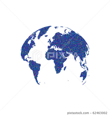 Detailed world map in globe shape with set colored round dots, isolated on white background. Earth Day Object. Flat vector illustration EPS10 62463002