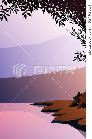 Mountains Lake And River Landscape Silhouette Stock Illustration 62463913 Pixta