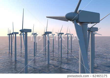 海拔以上的風力渦輪機。將能量存儲在風中。 3D插圖 62465175