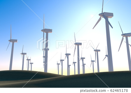 Store energy with wind turbines. Think about the natural environment. 3D illustration Store energy with wind turbines. Think about the natural environment. 3D illustration 62465178