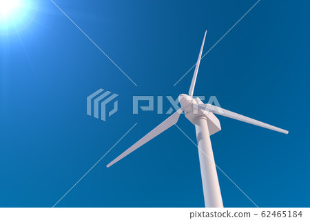 巨大的風力渦輪機。用自然能源發電。 3D插圖 62465184